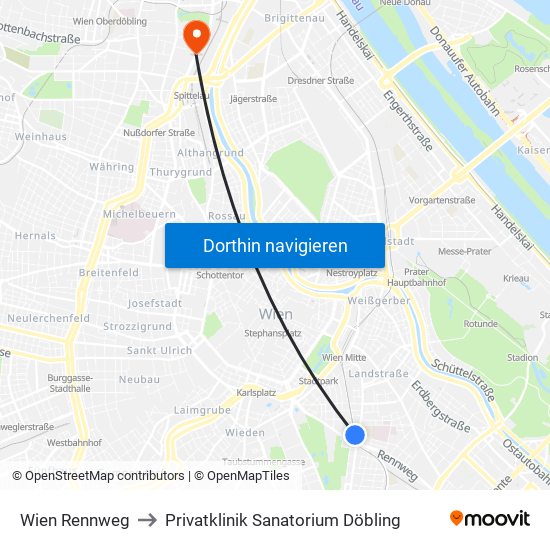 Wien Rennweg to Privatklinik Sanatorium Döbling map