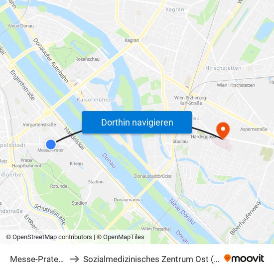 Messe-Prater, Wien to Sozialmedizinisches Zentrum Ost (Donauspital) map