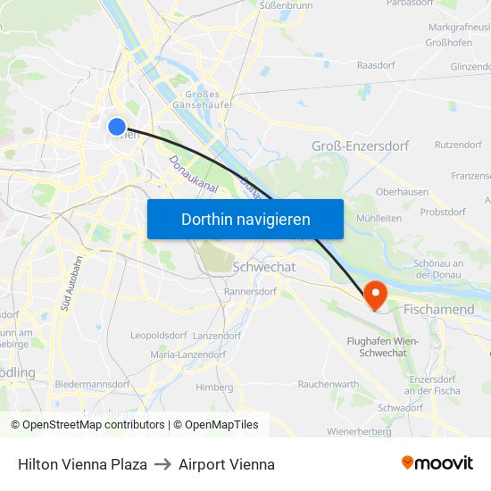 Hilton Vienna Plaza to Airport Vienna map