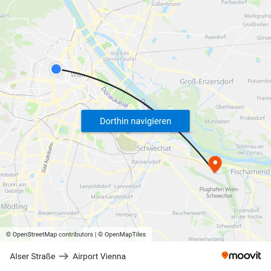 Alser Straße to Airport Vienna map