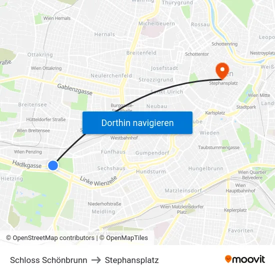 Schloss Schönbrunn to Stephansplatz map
