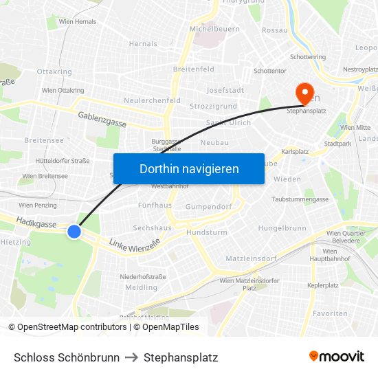 Schloss Schönbrunn to Stephansplatz map