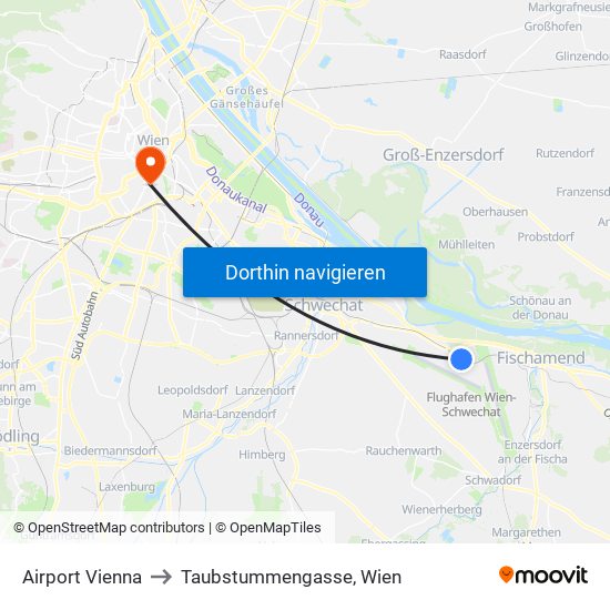 Airport Vienna to Taubstummengasse, Wien map