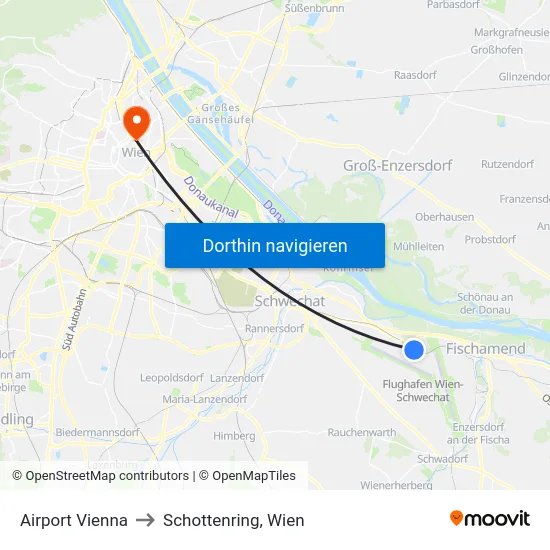 Airport Vienna to Schottenring, Wien map