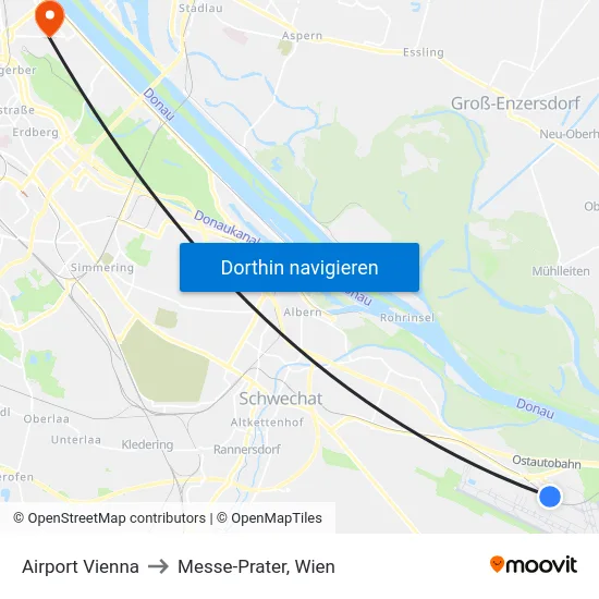 Airport Vienna to Messe-Prater, Wien map