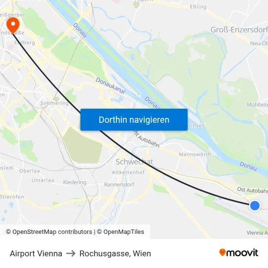 Airport Vienna to Rochusgasse, Wien map