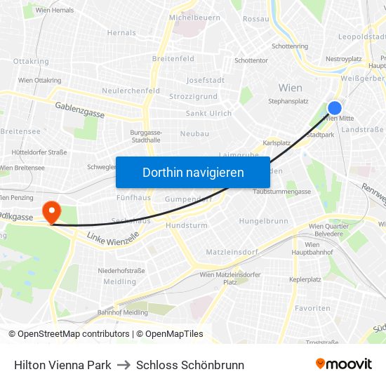 Hilton Vienna Park to Schloss Schönbrunn map