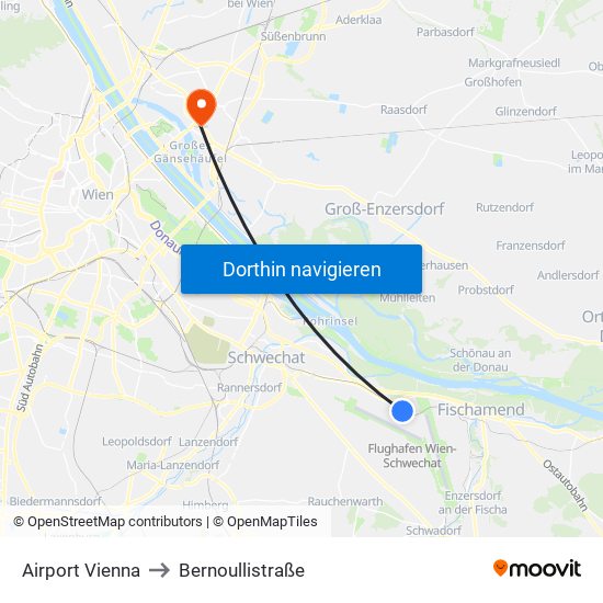 Airport Vienna to Bernoullistraße map