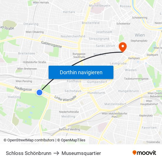 Schloss Schönbrunn to Museumsquartier map