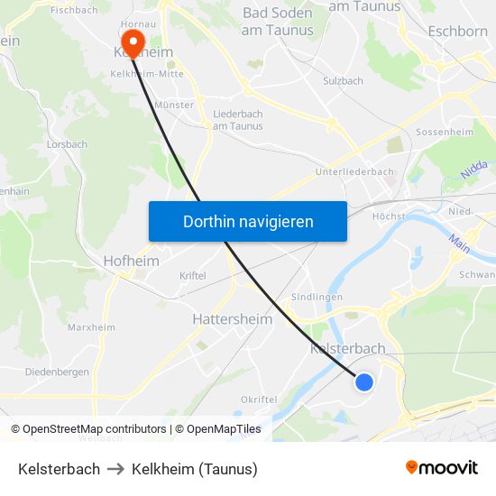 Kelsterbach to Kelkheim (Taunus) map