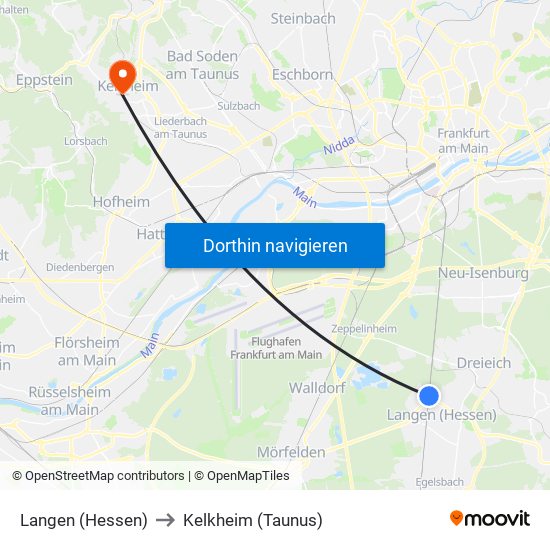 Langen (Hessen) to Kelkheim (Taunus) map