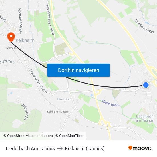 Liederbach Am Taunus to Kelkheim (Taunus) map