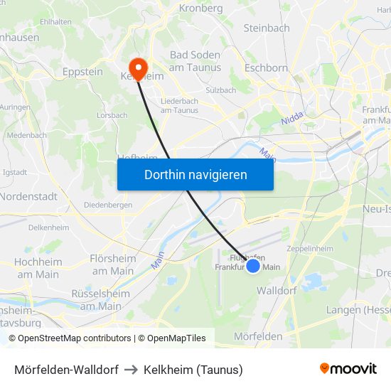 Mörfelden-Walldorf to Kelkheim (Taunus) map