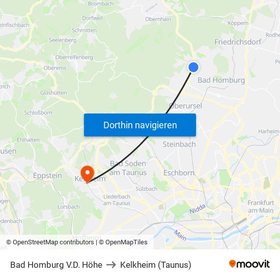 Bad Homburg V.D. Höhe to Kelkheim (Taunus) map