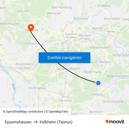 Eppertshausen to Kelkheim (Taunus) map