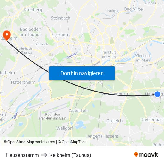 Heusenstamm to Kelkheim (Taunus) map