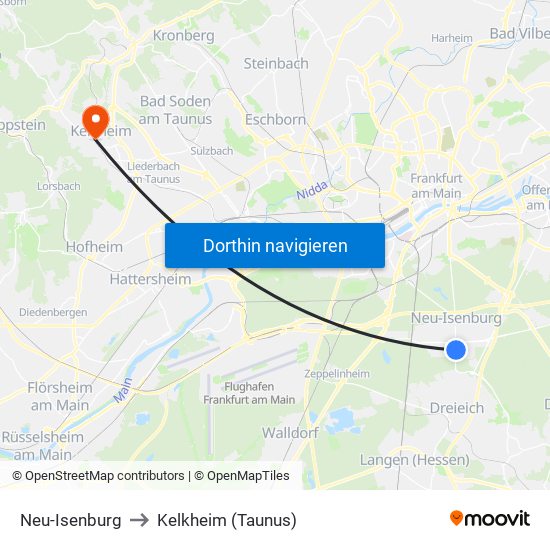 Neu-Isenburg to Kelkheim (Taunus) map