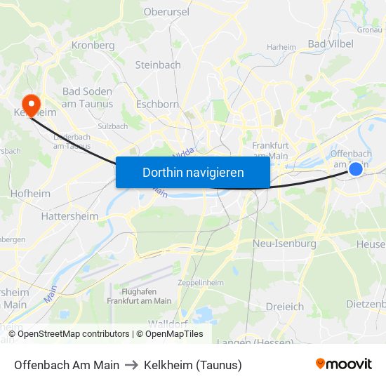 Offenbach Am Main to Kelkheim (Taunus) map