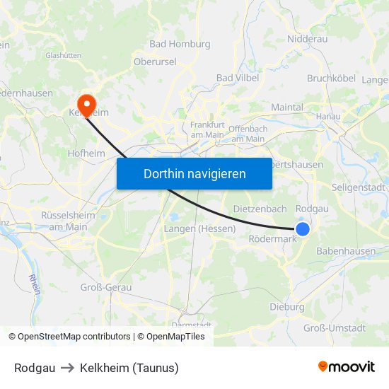 Rodgau to Kelkheim (Taunus) map