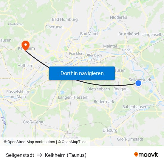 Seligenstadt to Kelkheim (Taunus) map