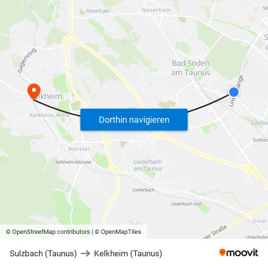 Sulzbach (Taunus) to Kelkheim (Taunus) map