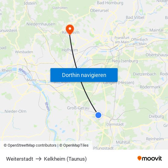 Weiterstadt to Kelkheim (Taunus) map