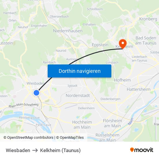 Wiesbaden to Kelkheim (Taunus) map