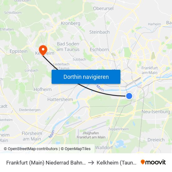 Frankfurt (Main) Niederrad Bahnhof to Kelkheim (Taunus) map