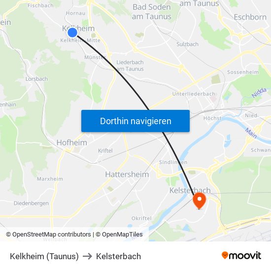 Kelkheim (Taunus) to Kelsterbach map