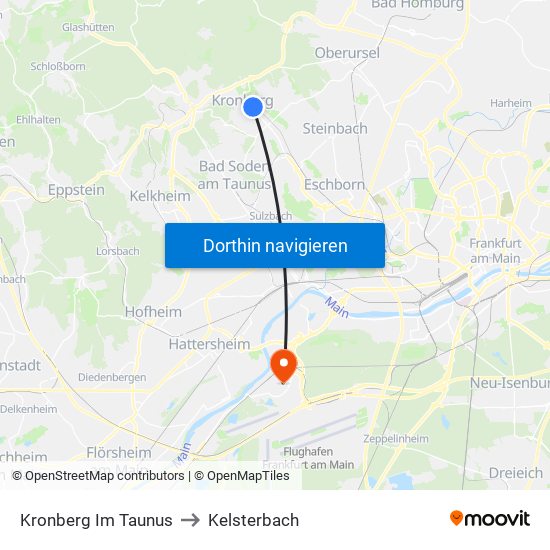 Kronberg Im Taunus to Kelsterbach map