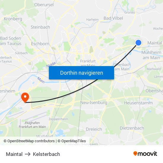 Maintal to Kelsterbach map