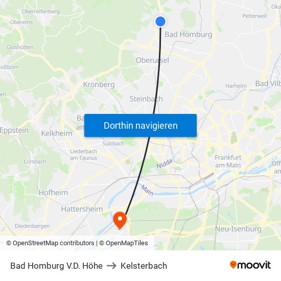 Bad Homburg V.D. Höhe to Kelsterbach map