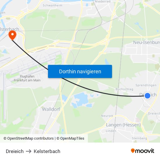 Dreieich to Kelsterbach map