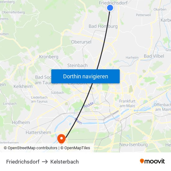 Friedrichsdorf to Kelsterbach map