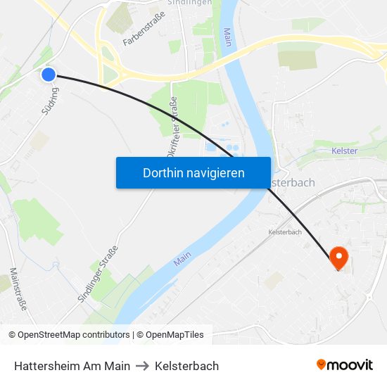 Hattersheim Am Main to Kelsterbach map