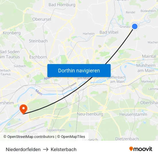Niederdorfelden to Kelsterbach map