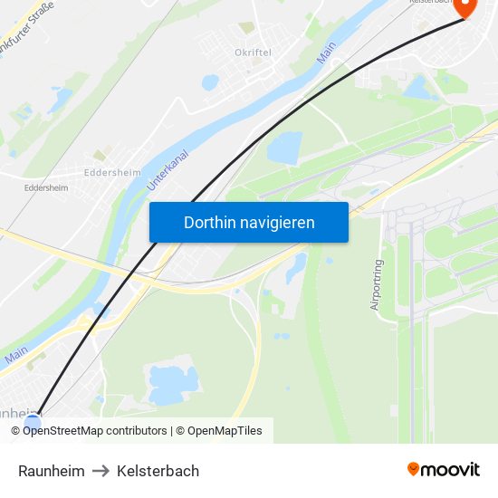 Raunheim to Kelsterbach map