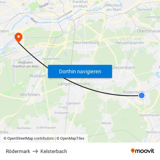 Rödermark to Kelsterbach map