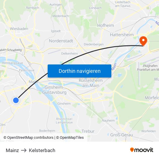 Mainz to Kelsterbach map