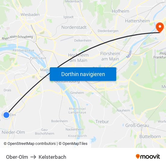 Ober-Olm to Kelsterbach map