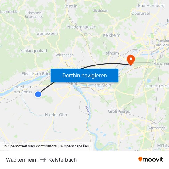 Wackernheim to Kelsterbach map