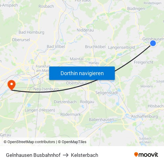 Gelnhausen Busbahnhof to Kelsterbach map