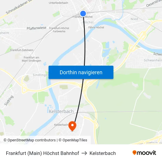 Frankfurt (Main) Höchst Bahnhof to Kelsterbach map