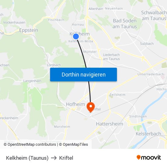 Kelkheim (Taunus) to Kriftel map