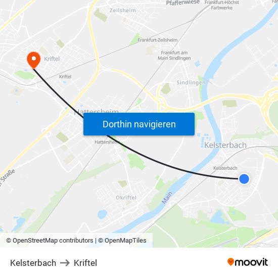Kelsterbach to Kriftel map
