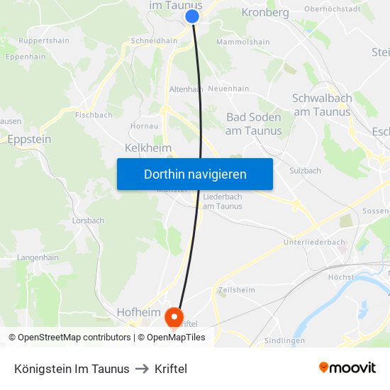 Königstein Im Taunus to Kriftel map