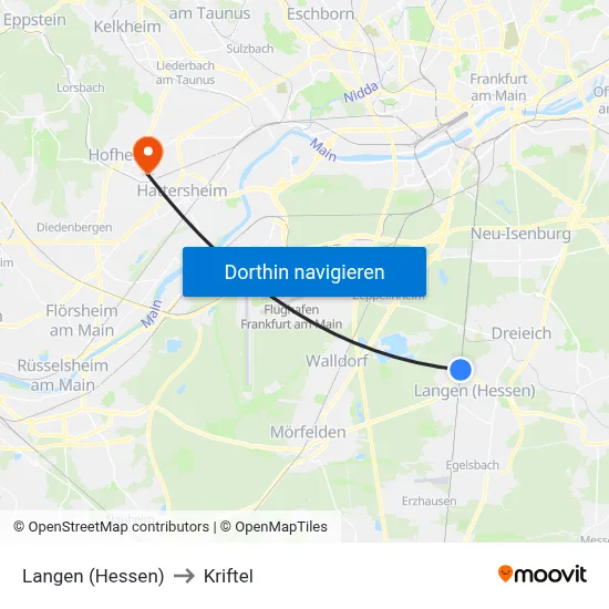 Langen (Hessen) to Kriftel map