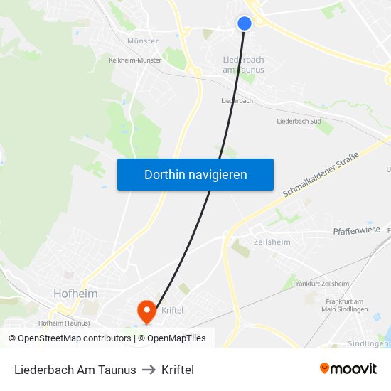 Liederbach Am Taunus to Kriftel map