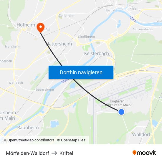 Mörfelden-Walldorf to Kriftel map