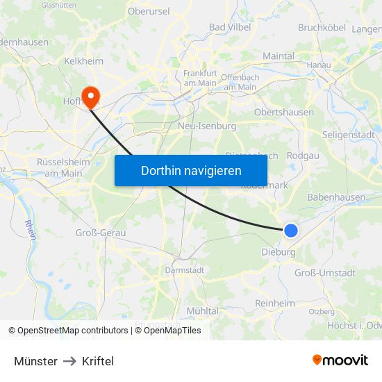 Münster to Kriftel map